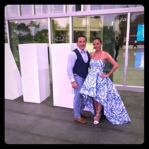 Sherri Hill Hi-Lo Blue and White Gown